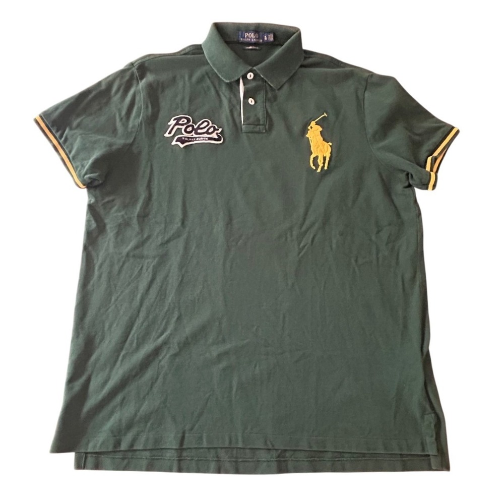 Polo Ralph Lauren Shirt XL Green Custom Fit Big Pony Embroidered Preppy Varsity